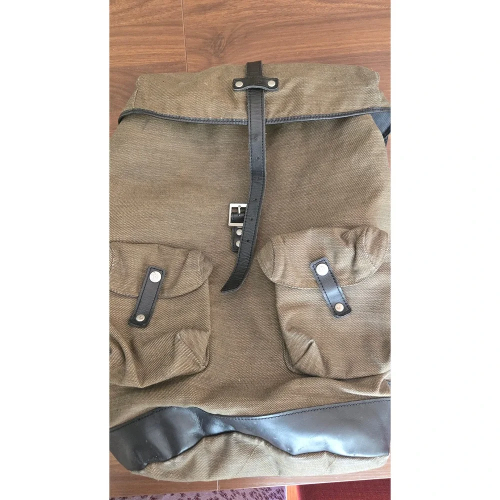 The Brothers Bray & Co Canvas Leather Rucksack Backpack Olive Green Mens‎ Bag